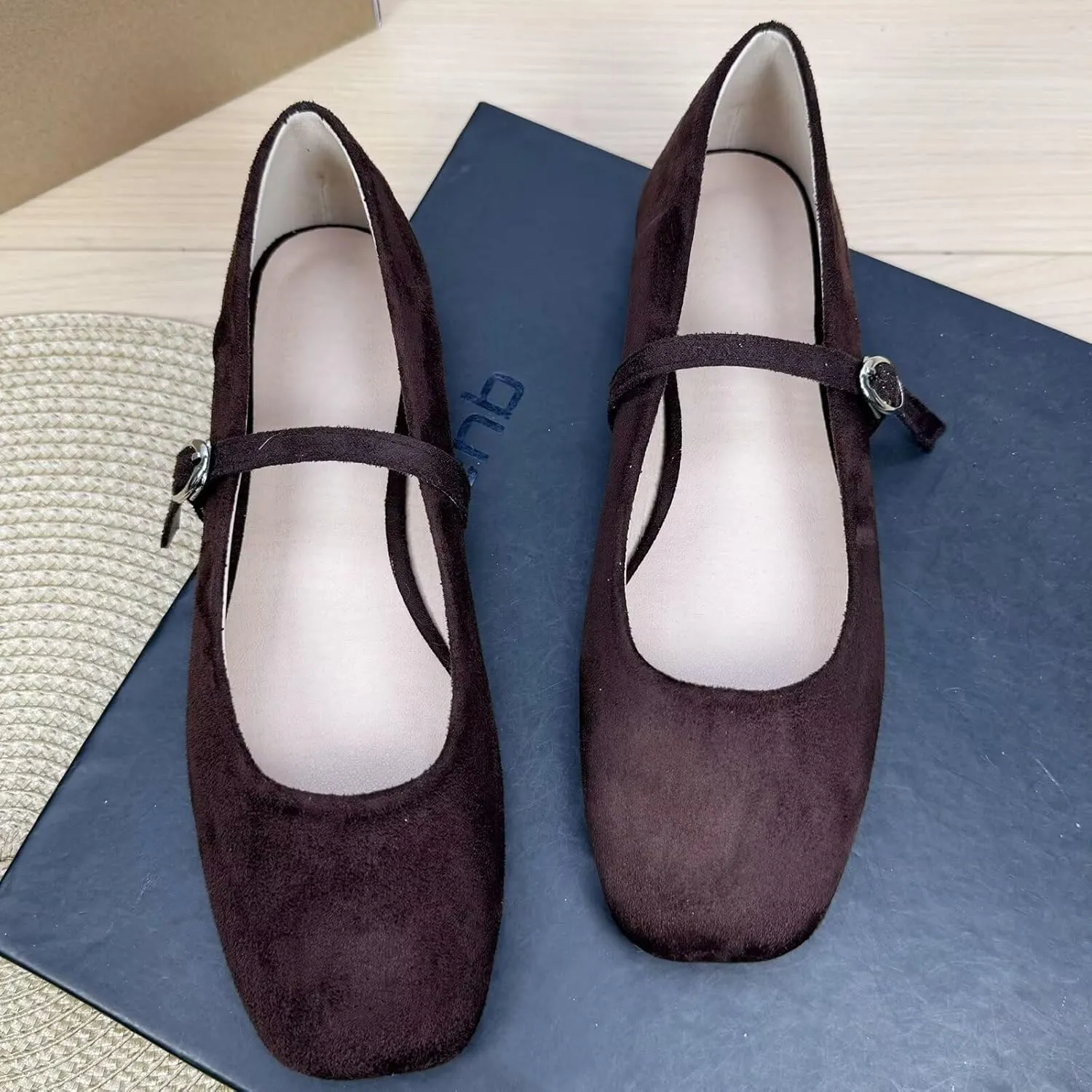 INEELUYI Women's Mary Janes Flats Square Toe Adjustable Buckle Vintage Style Dress Flats Shoes Ballerina Flat Shoes