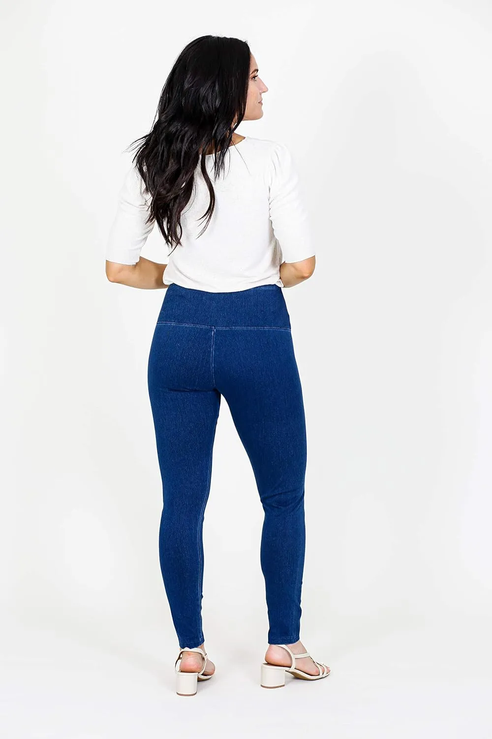 INTRO. Tummy Control High Waist Pull-On Cotton Poly Spandex Legging Denim