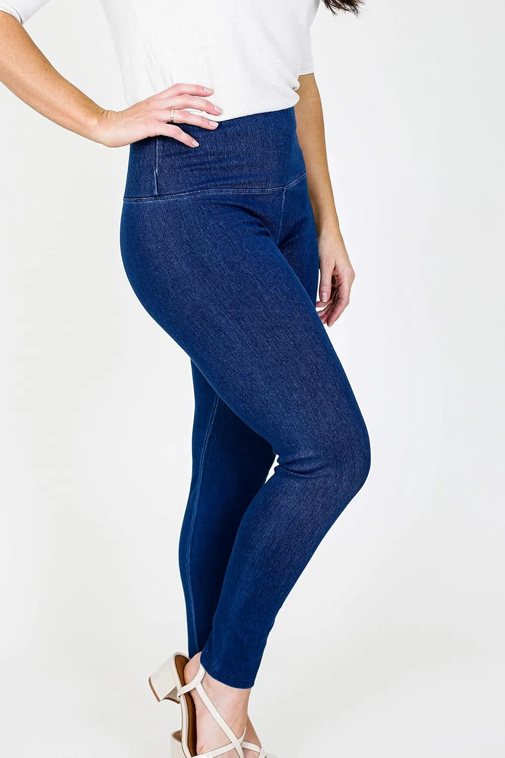 INTRO. Tummy Control High Waist Pull-On Cotton Poly Spandex Legging Denim