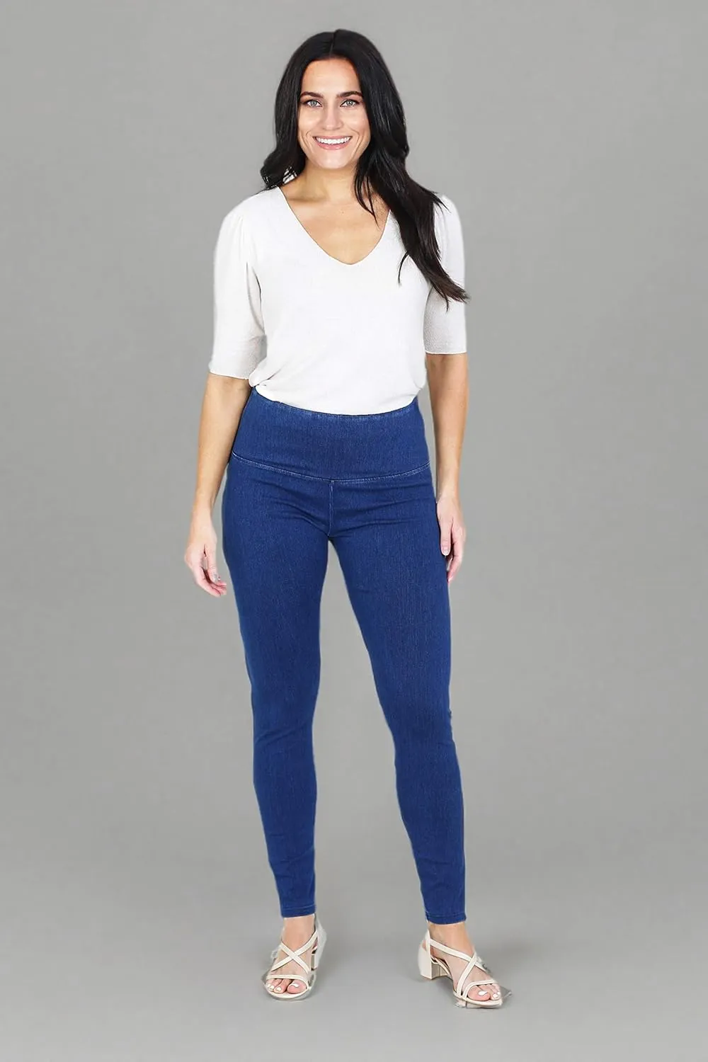 INTRO. Tummy Control High Waist Pull-On Cotton Poly Spandex Legging Denim