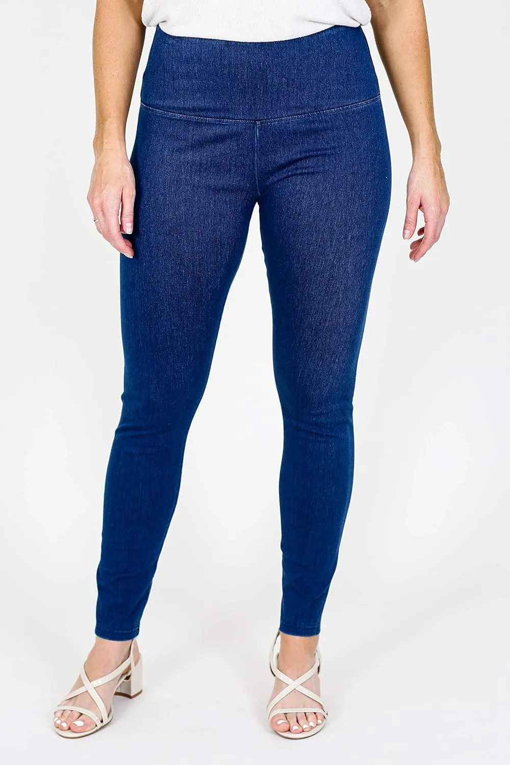 INTRO. Tummy Control High Waist Pull-On Cotton Poly Spandex Legging Denim