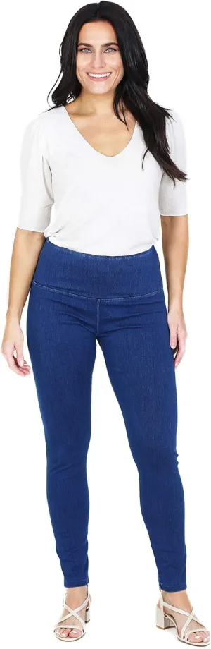 INTRO. Tummy Control High Waist Pull-On Cotton Poly Spandex Legging Denim