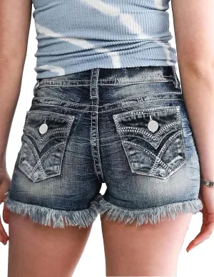 Jean Shorts for Women Denim Shorts Mid Rise Raw Hem Skinny Stretchy Back Embroidery Pocket Shorts