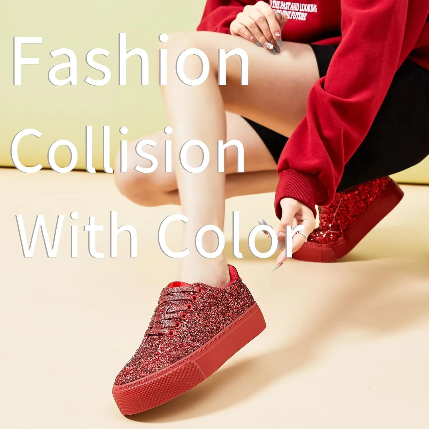 Jeekopeg Glitter Platform Sneakers Women Casual Sequin Sparkly Shoes Bling Thick Sole Walking Shoes Shiny Sequin Wedding Sneakers for Lady