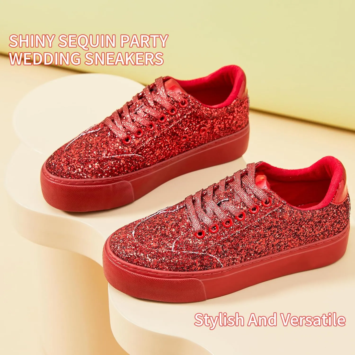 Jeekopeg Glitter Platform Sneakers Women Casual Sequin Sparkly Shoes Bling Thick Sole Walking Shoes Shiny Sequin Wedding Sneakers for Lady