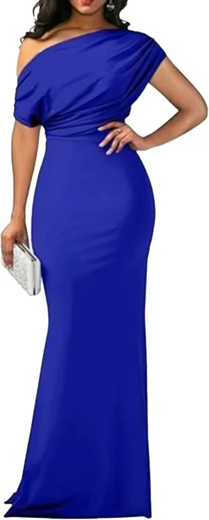 JEKE-DG Women's One Shoulder Slim Fit Formal Dress Sexy Solid Wedding Party Maxi Dress Sleeveless Prom Club Cocktail Dresses