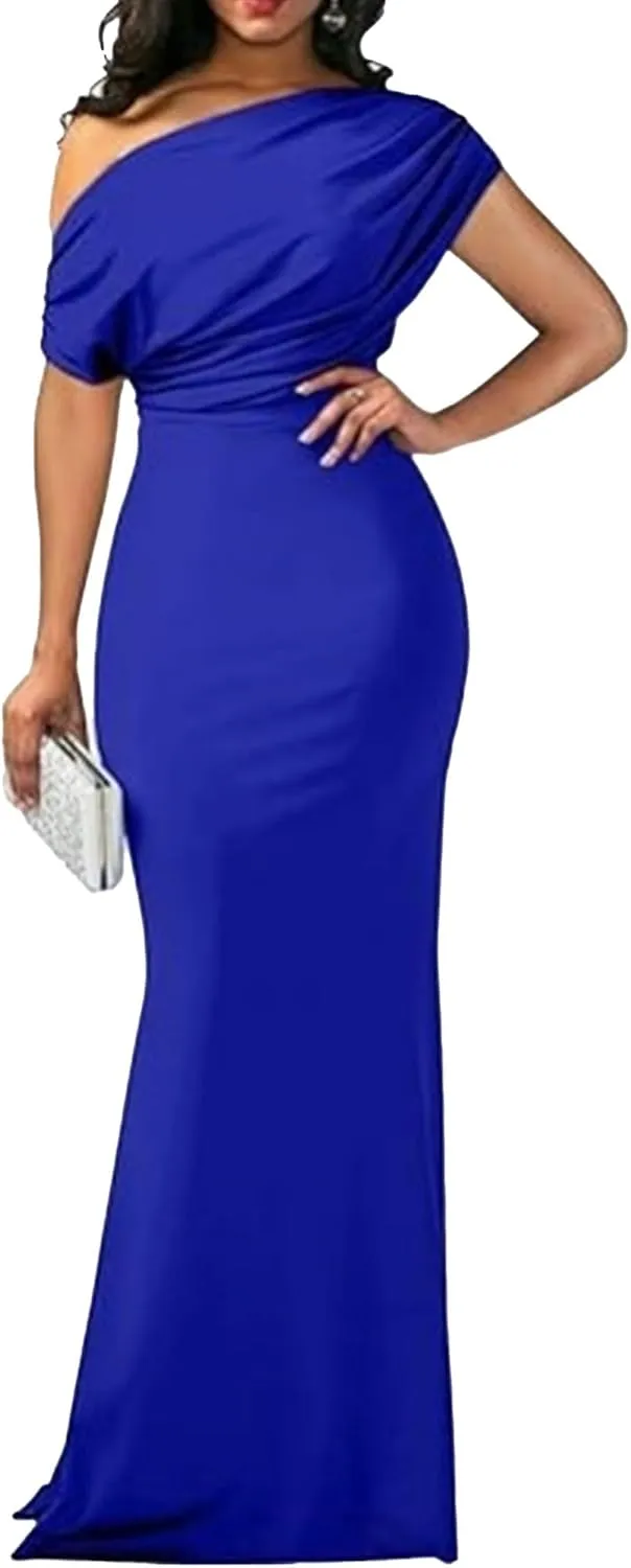 JEKE-DG Women's One Shoulder Slim Fit Formal Dress Sexy Solid Wedding Party Maxi Dress Sleeveless Prom Club Cocktail Dresses