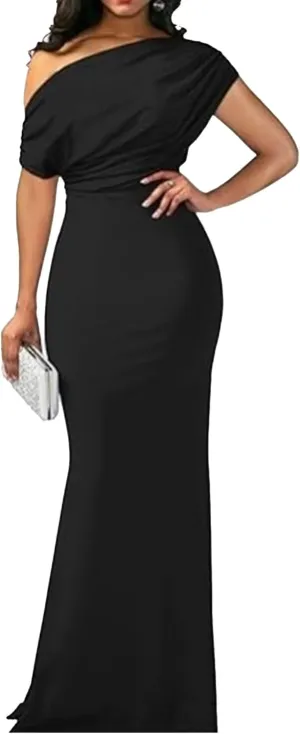 JEKE-DG Women's One Shoulder Slim Fit Formal Dress Sexy Solid Wedding Party Maxi Dress Sleeveless Prom Club Cocktail Dresses