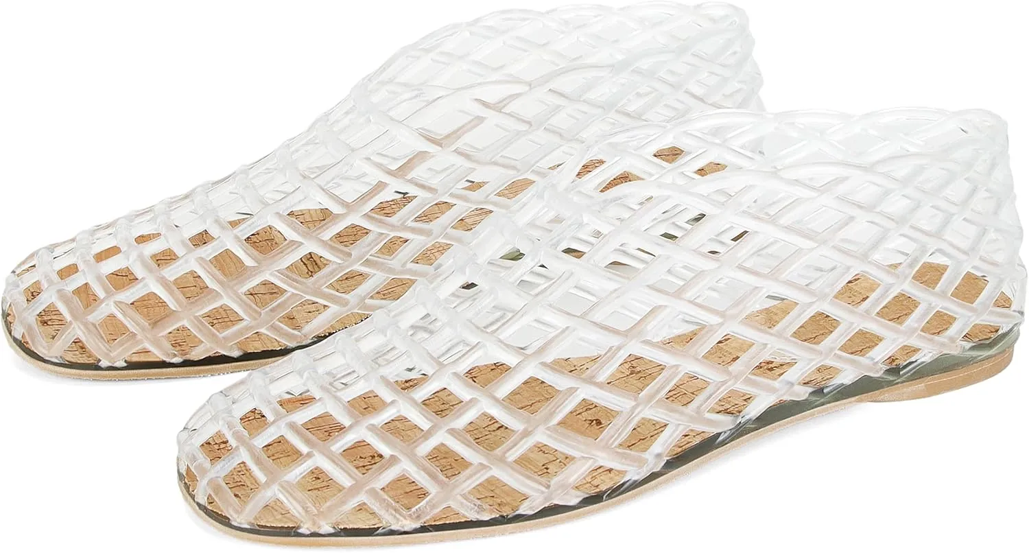 Jelly Mesh Ballet Flats for Women Fishnet PVC Clear Hollow Jellies Sandals Comfortable Beach Ballerina Flats Shoes