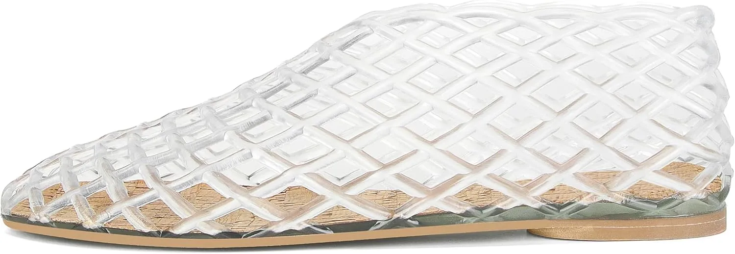 Jelly Mesh Ballet Flats for Women Fishnet PVC Clear Hollow Jellies Sandals Comfortable Beach Ballerina Flats Shoes