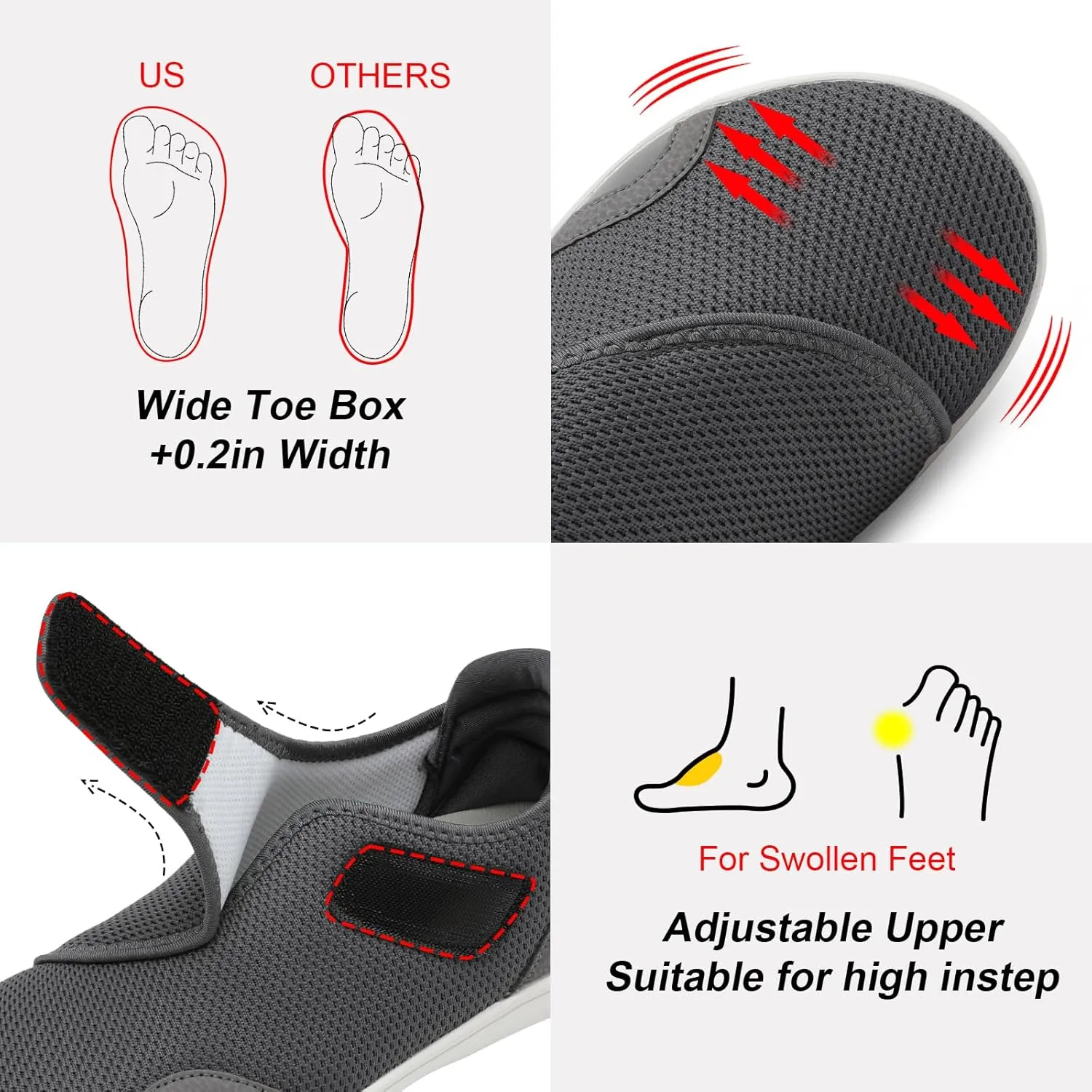 JIASUQI Men's Walking Shoes Wide Toe Sneakes with Arch Support House Shoes Slippers for Men