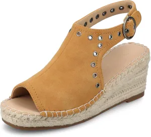 Journee Womens cushioned footbed Crisie Wedge Heel Sandals Espadrille Ankle Buckle Faux Leather Open Toe 3-4 Inch Heel