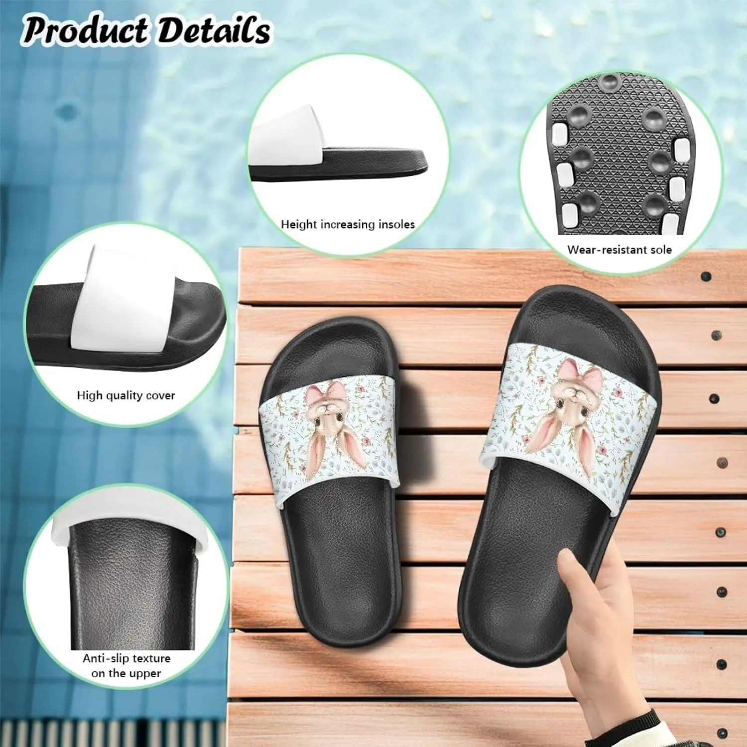 JoyLamoria Bunny Print Sandals House Slides Kids Unisex Cloud Cushioned Non-Slip Open Toe Indoor Outdoor Comfy Summer