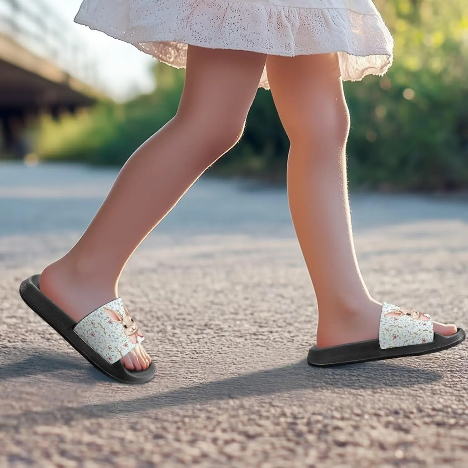JoyLamoria Bunny Print Sandals House Slides Kids Unisex Cloud Cushioned Non-Slip Open Toe Indoor Outdoor Comfy Summer