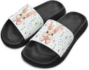JoyLamoria Bunny Print Sandals House Slides Kids Unisex Cloud Cushioned Non-Slip Open Toe Indoor Outdoor Comfy Summer