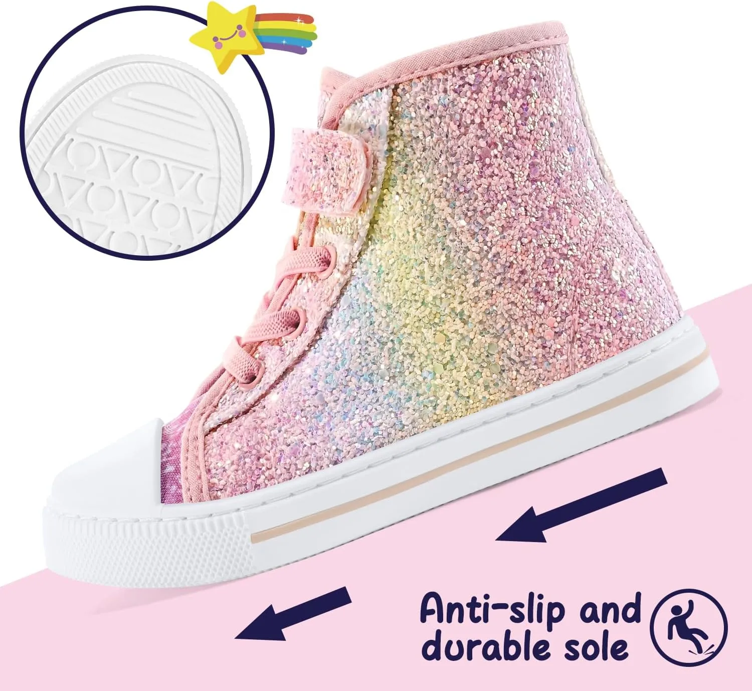 K KomForme Toddler Sneakers Girls Canvas High Top Walking Shoes with Hook and Loops