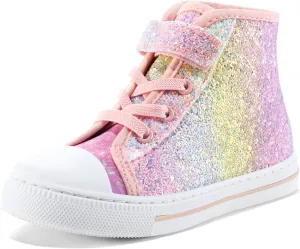 K KomForme Toddler Sneakers Girls Canvas High Top Walking Shoes with Hook and Loops