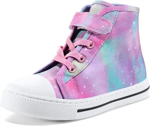 K KomForme Toddler Sneakers Girls Canvas High Top Walking Shoes with Hook and Loops