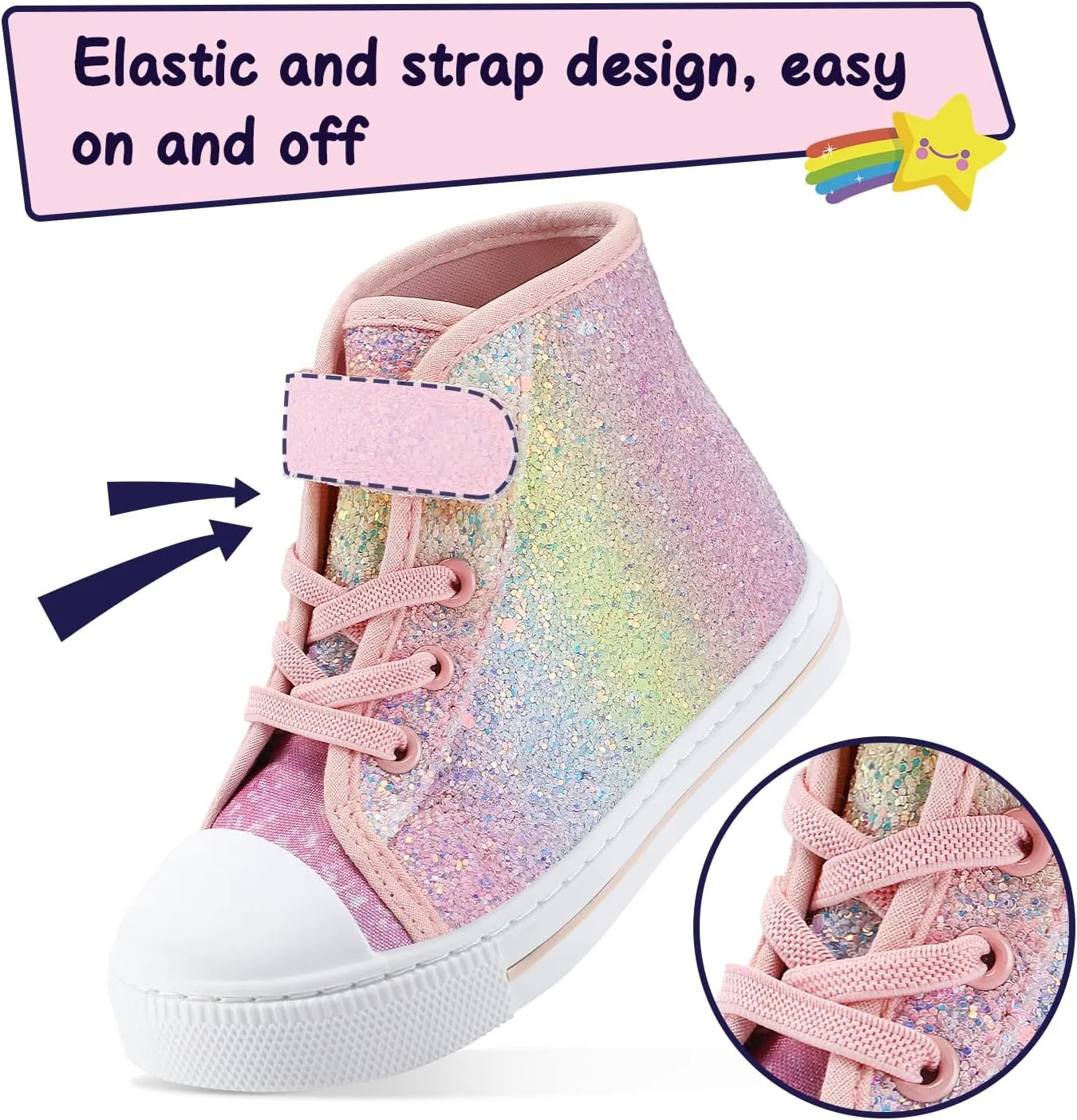 K KomForme Toddler Sneakers Girls Canvas High Top Walking Shoes with Hook and Loops