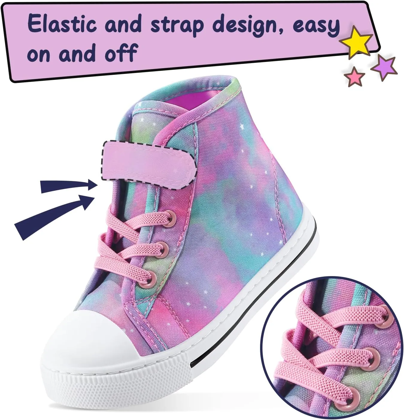 K KomForme Toddler Sneakers Girls Canvas High Top Walking Shoes with Hook and Loops
