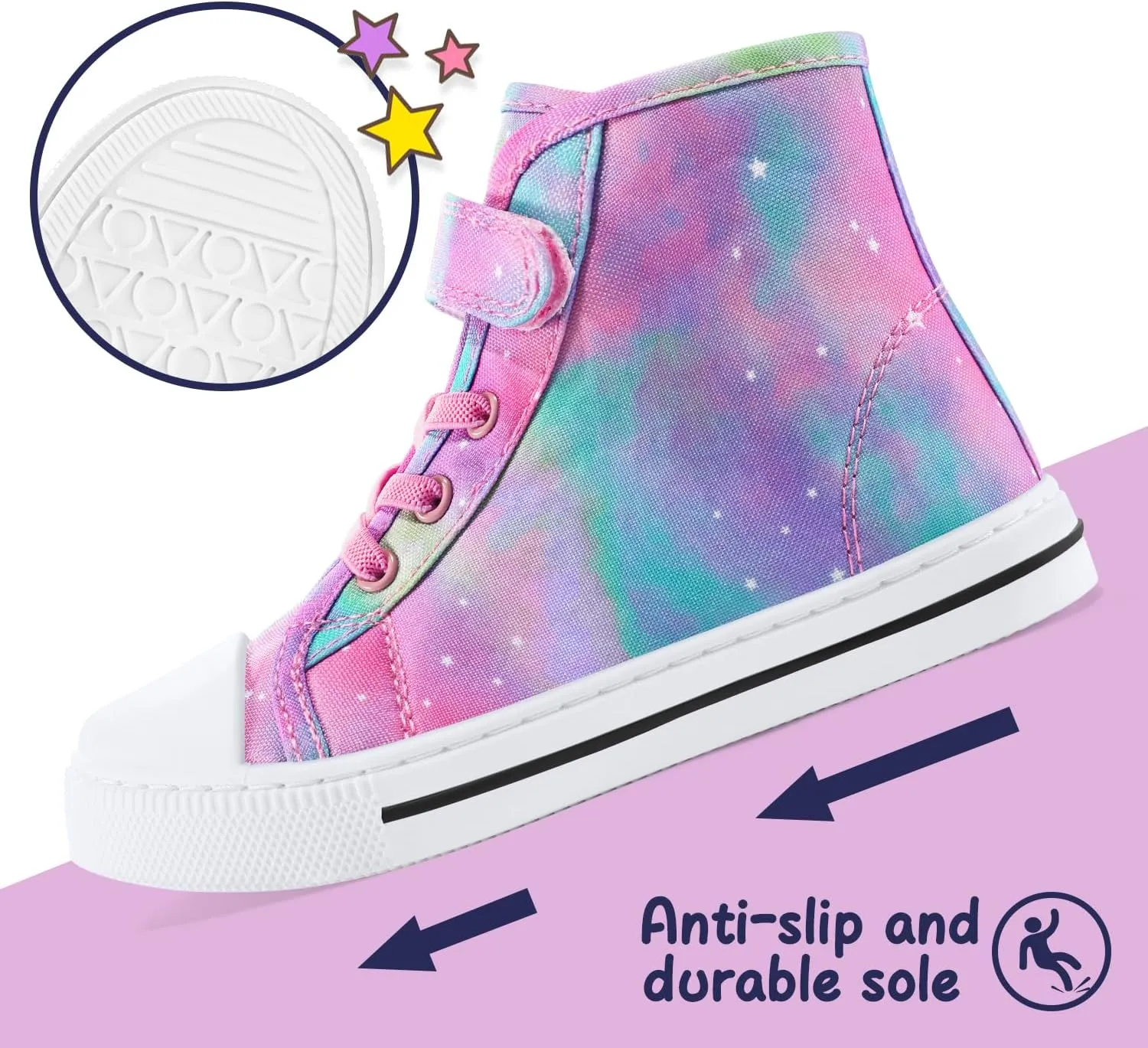 K KomForme Toddler Sneakers Girls Canvas High Top Walking Shoes with Hook and Loops