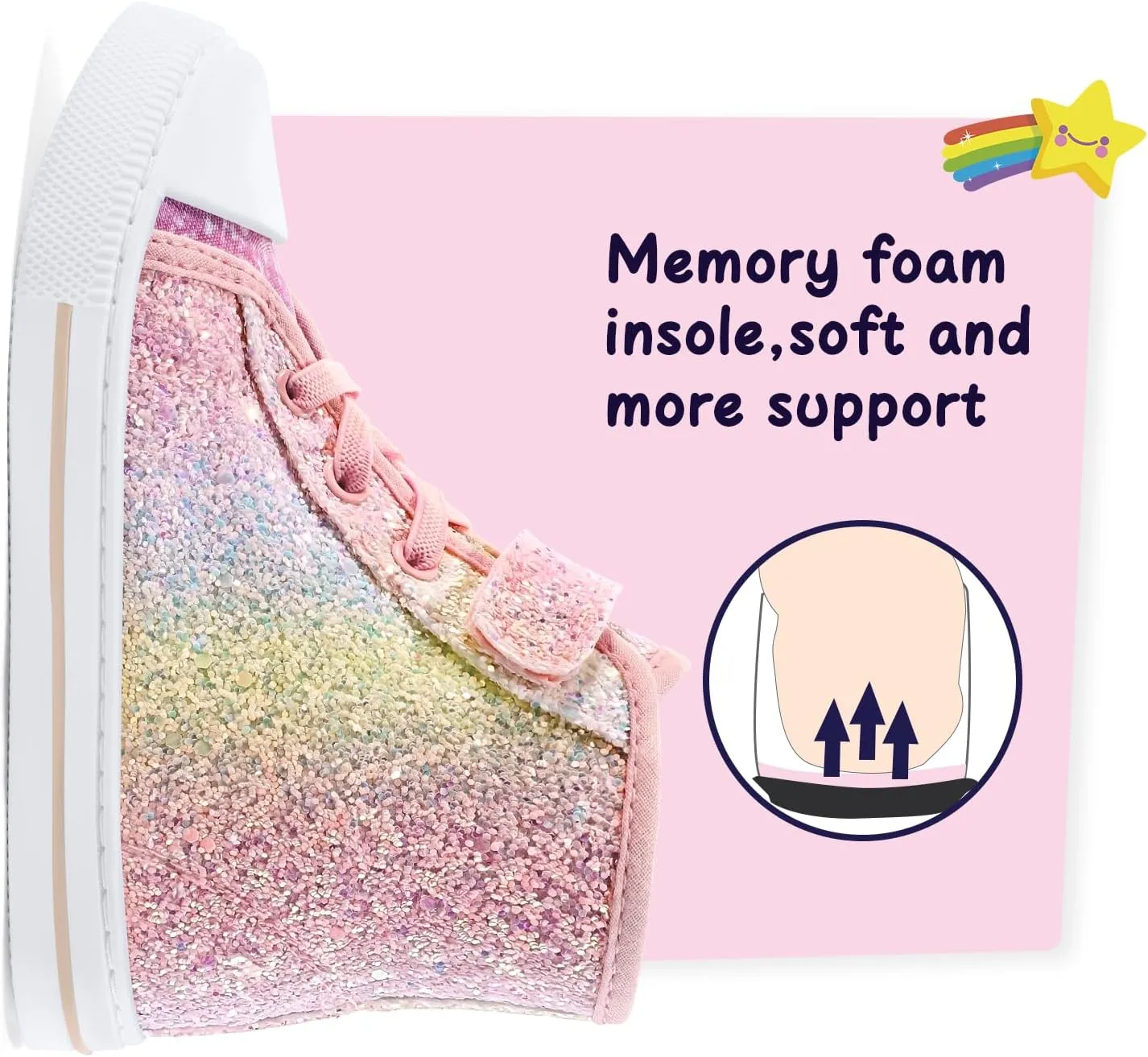 K KomForme Toddler Sneakers Girls Canvas High Top Walking Shoes with Hook and Loops