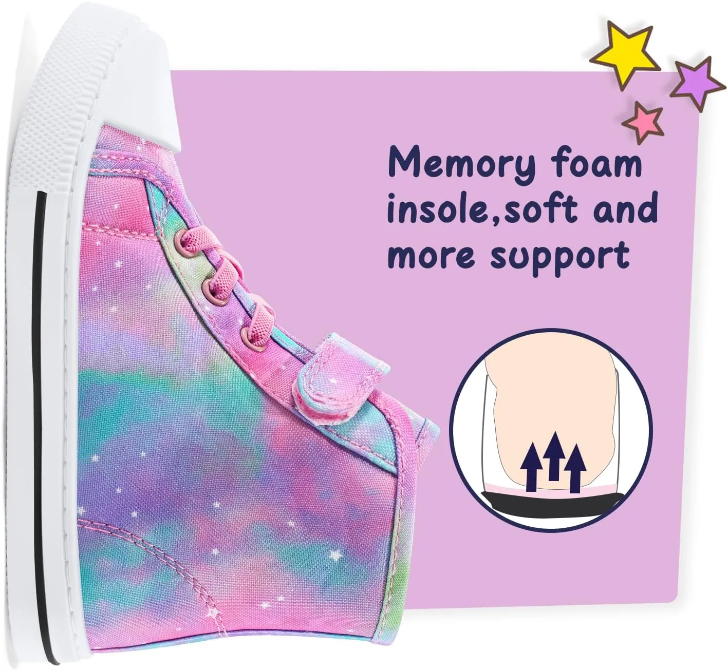 K KomForme Toddler Sneakers Girls Canvas High Top Walking Shoes with Hook and Loops
