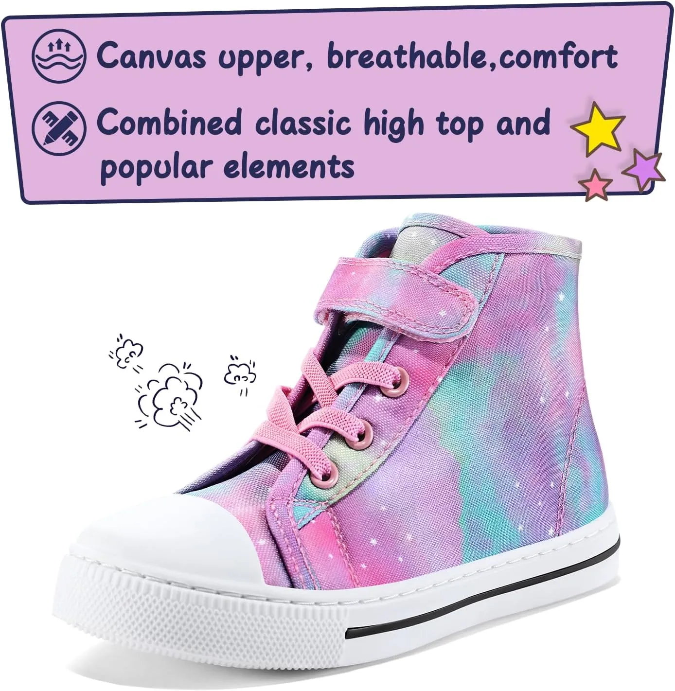 K KomForme Toddler Sneakers Girls Canvas High Top Walking Shoes with Hook and Loops