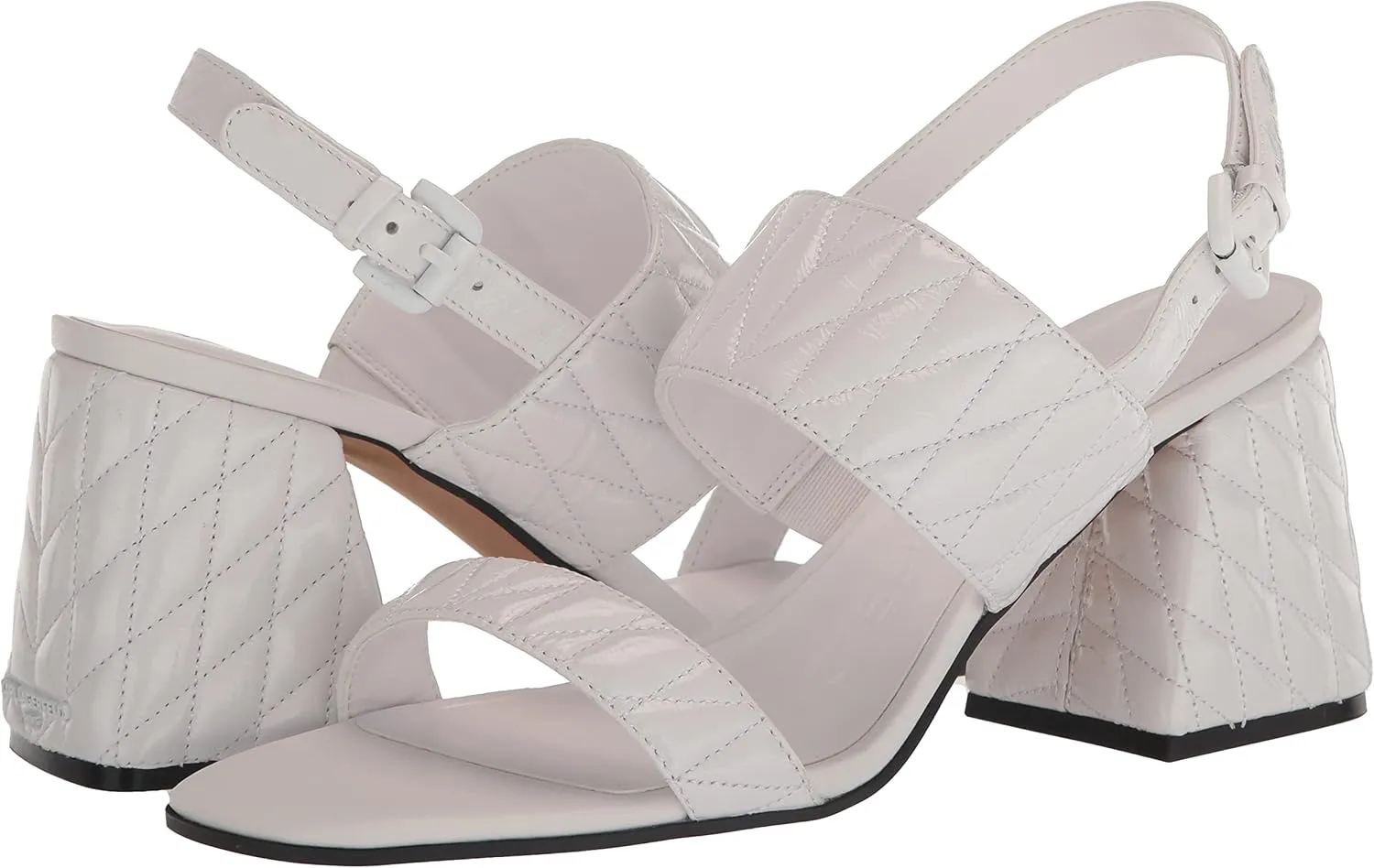KARL LAGERFELD womens Sarina Quilted Open Toe Leather Heeled Sandal