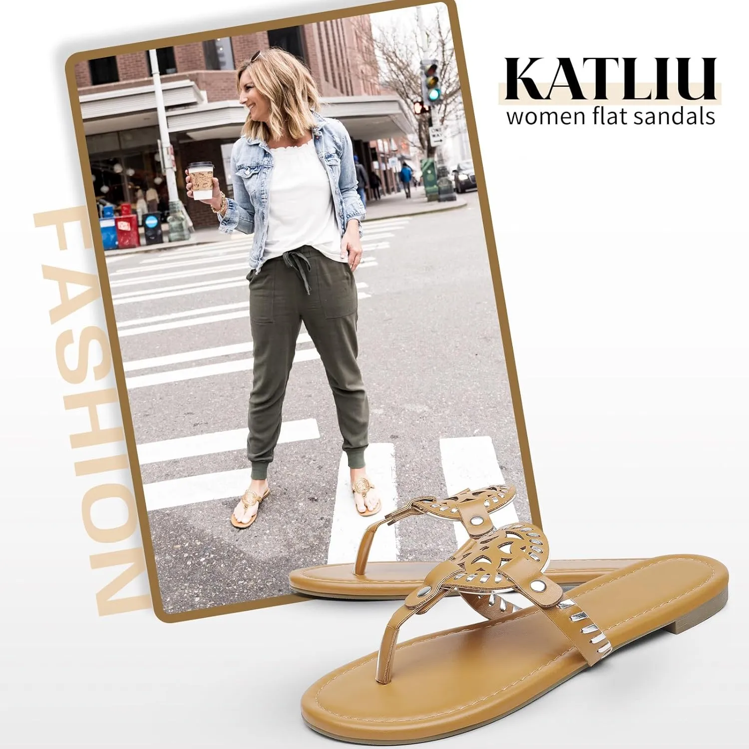 katliu Women's Flat Sandals Flip Flop Thong Sandals Cute Dressy Sandals