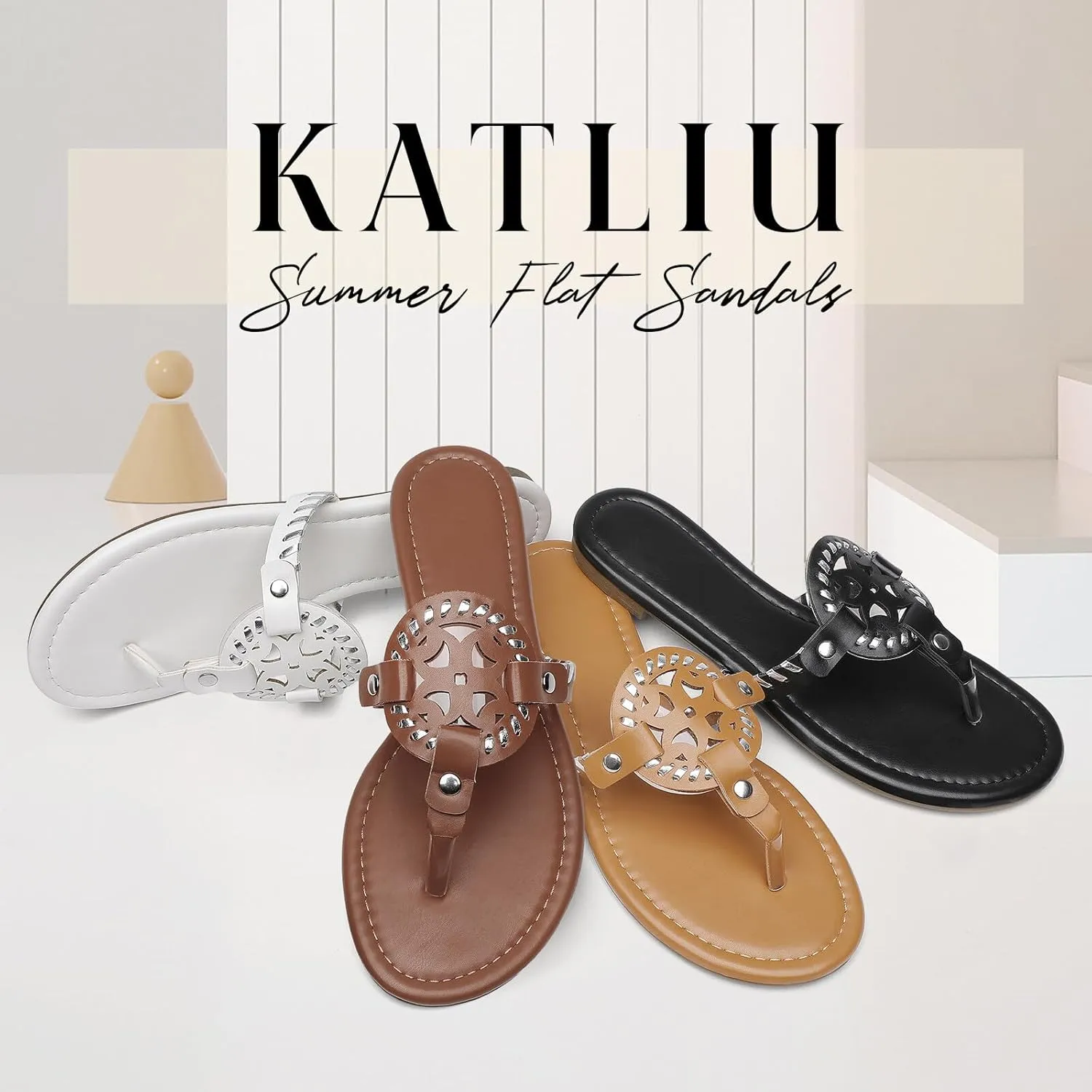 katliu Women's Flat Sandals Flip Flop Thong Sandals Cute Dressy Sandals