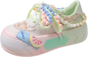 Kawaii Women's Y2K Platform Chunky Sneakers - Cute Linen Thick Roundhead Rave Travel Shoes