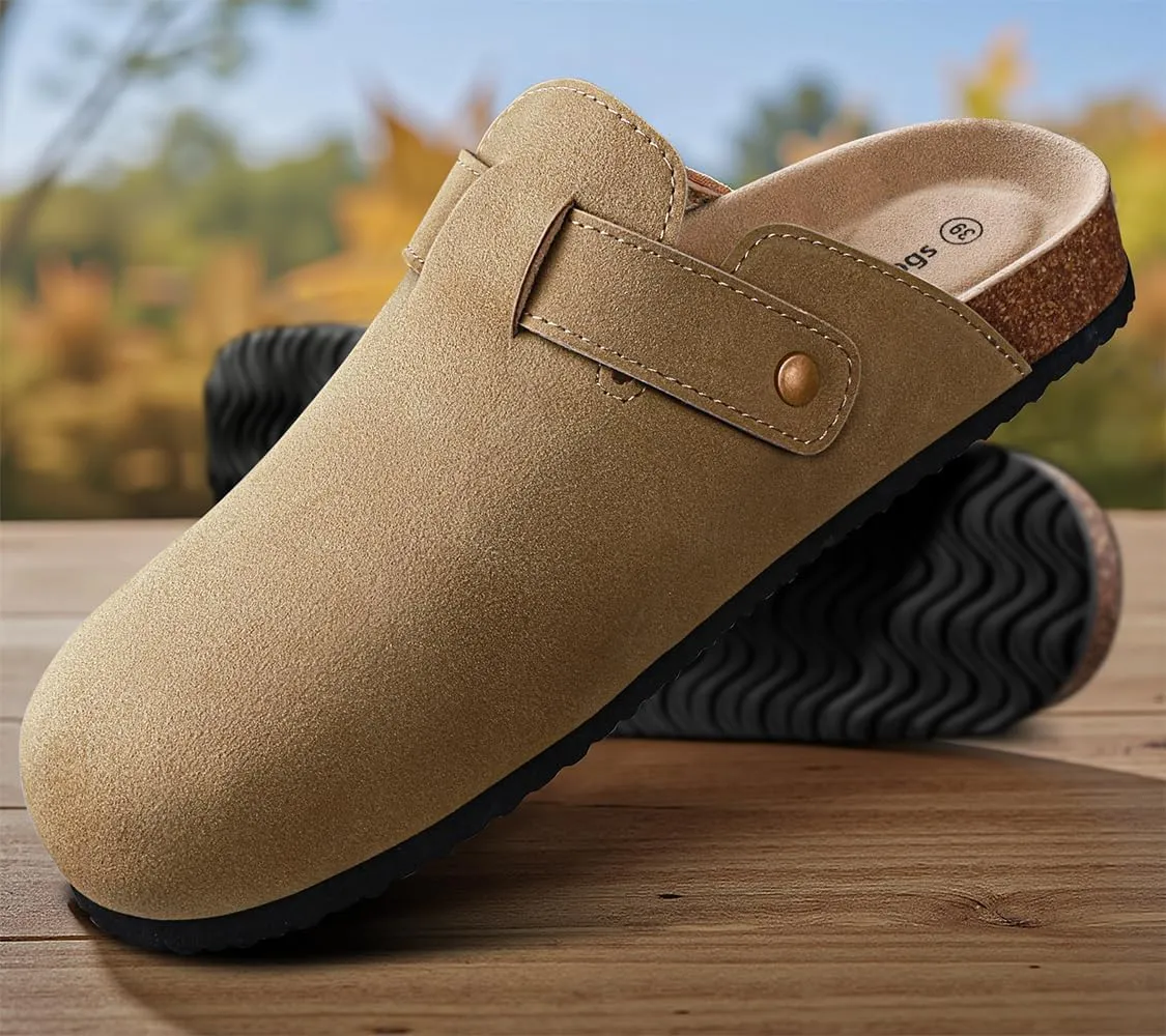 KEMISANT Men Clogs-Comfortable Suede Mules Slippers Sandals Nurse Potato Shoes Unisex-Cushioned Cork-Footbed