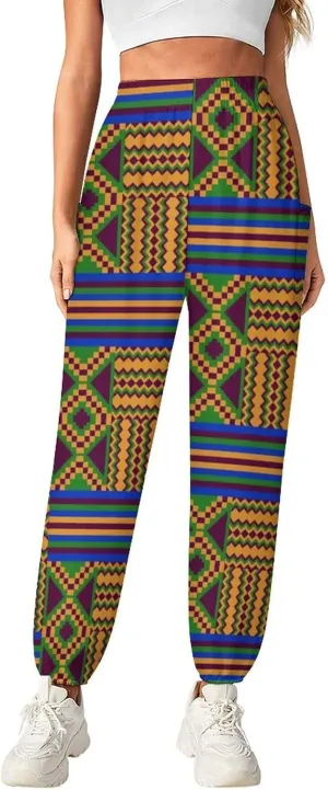 Kente Pattern Yoga Bloomers Womens Hippie Harem Pants Lantern Pants Elastic Gym Home Wear Casual Loose Sweatpants
