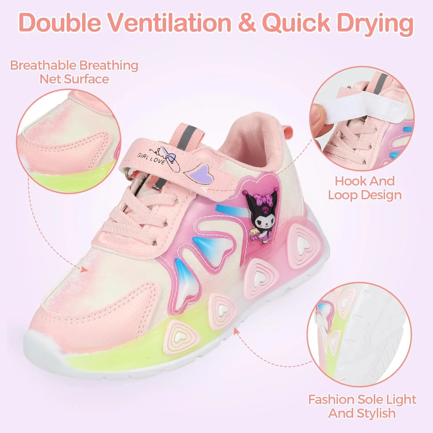 Kid's Glitter Running Cartoon Sneaker Sparkly Glowing Shiny Bling Princess Shoes School Athletic Walking Shoes for Girls