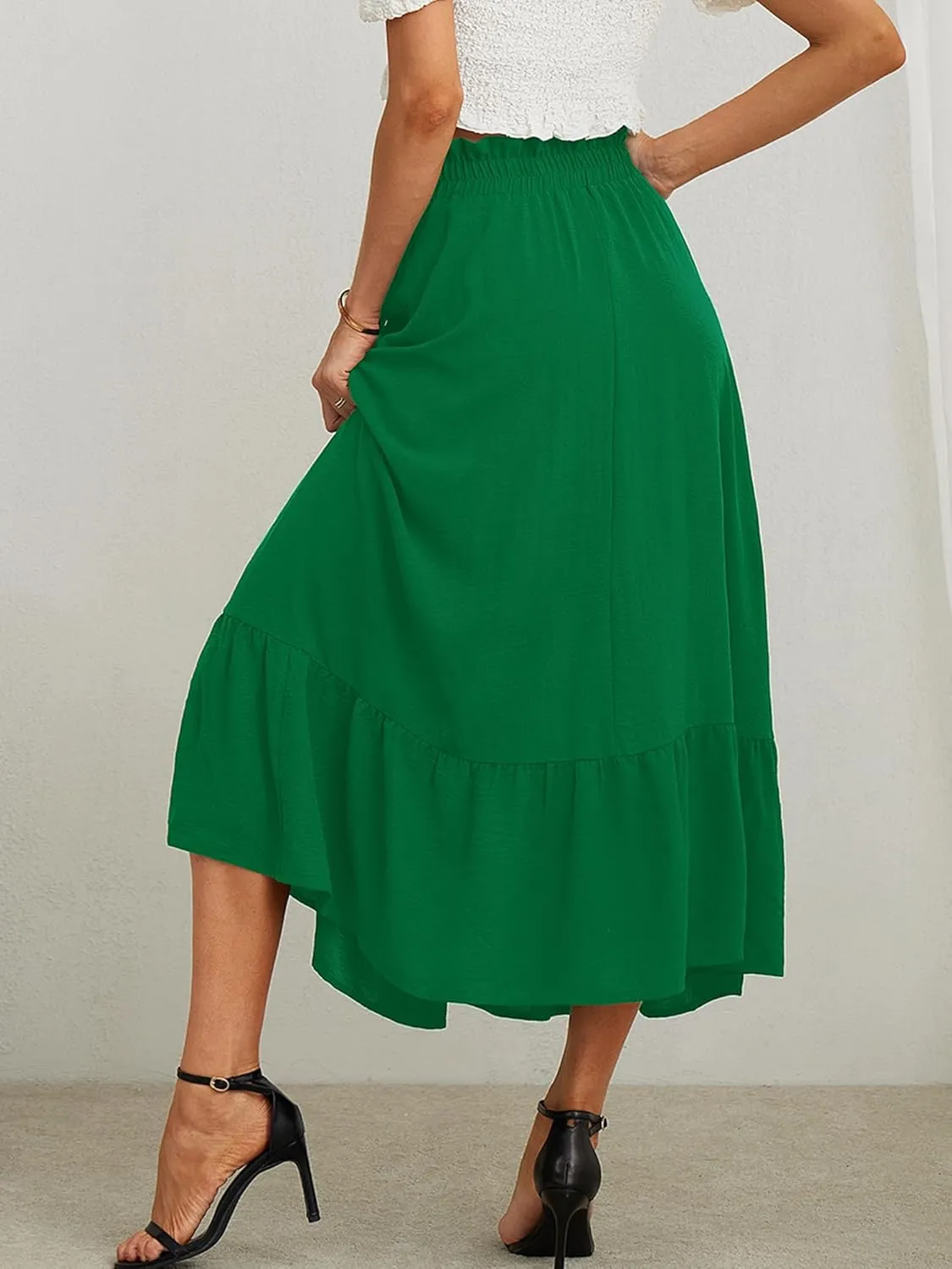 KORSIS Women's Maxi Skirt Casual A Line High Waisted Tied Adjustable Flowy Elegant Vocation Beach Long Skirt with Pocket