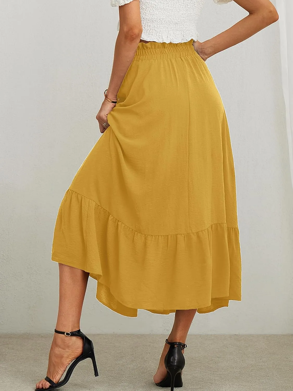 KORSIS Women's Maxi Skirt Casual A Line High Waisted Tied Adjustable Flowy Elegant Vocation Beach Long Skirt with Pocket