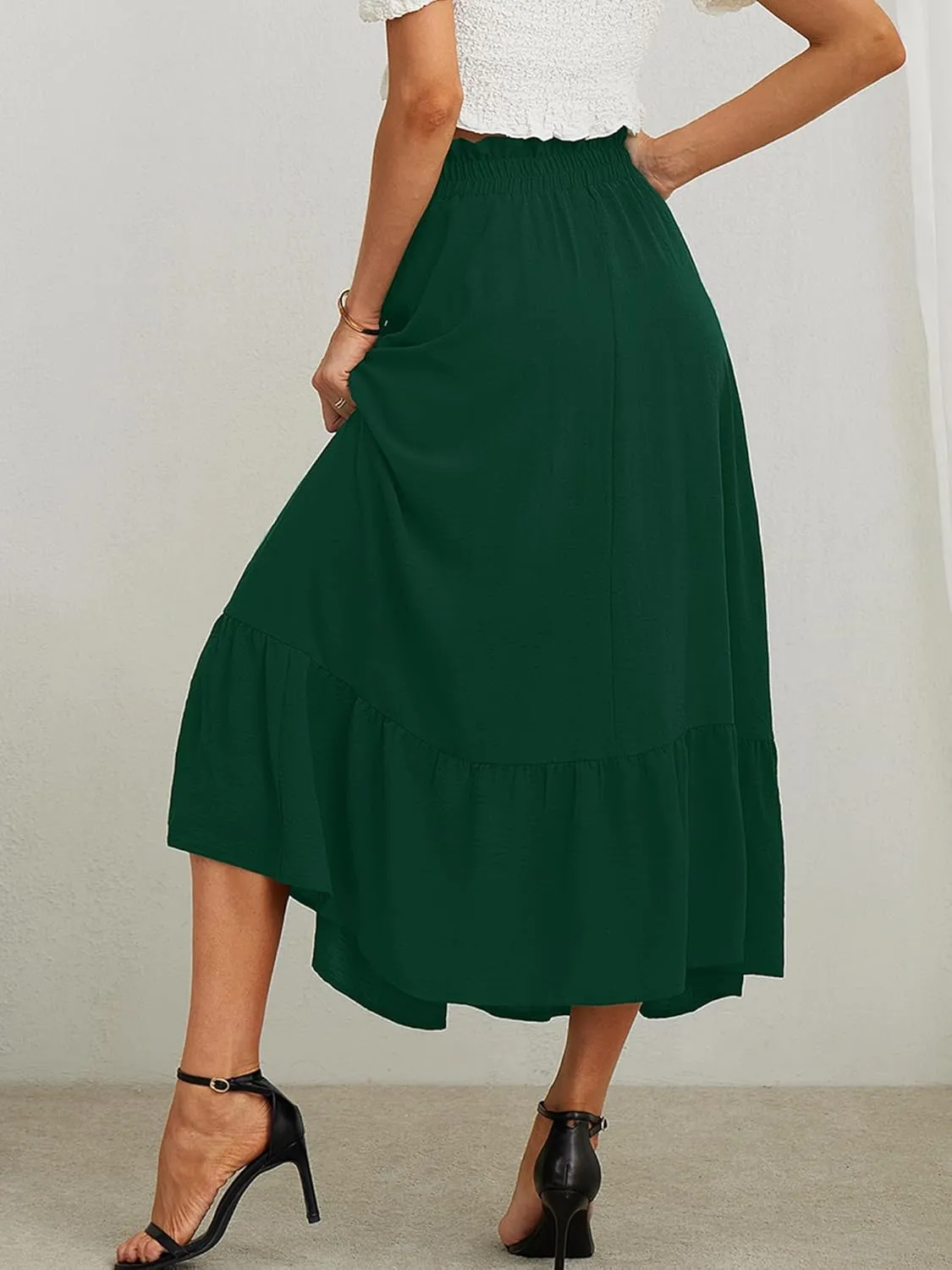 KORSIS Women's Maxi Skirt Casual A Line High Waisted Tied Adjustable Flowy Elegant Vocation Beach Long Skirt with Pocket