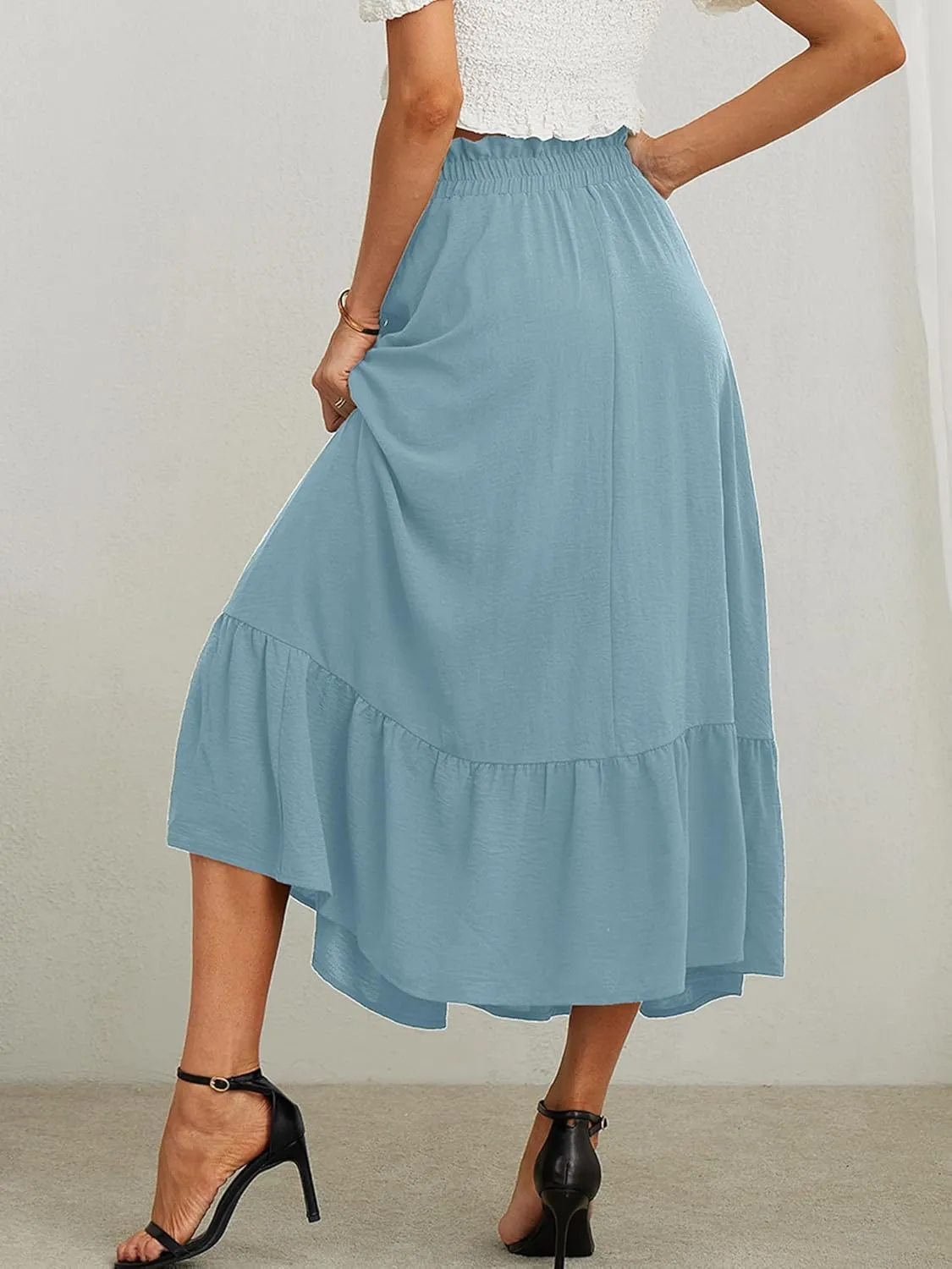 KORSIS Women's Maxi Skirt Casual A Line High Waisted Tied Adjustable Flowy Elegant Vocation Beach Long Skirt with Pocket