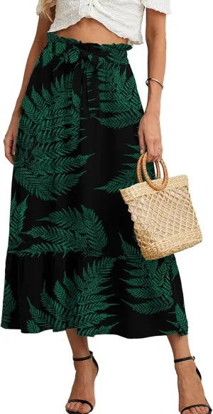 KORSIS Women's Maxi Skirt Casual A Line High Waisted Tied Adjustable Flowy Elegant Vocation Beach Long Skirt with Pocket