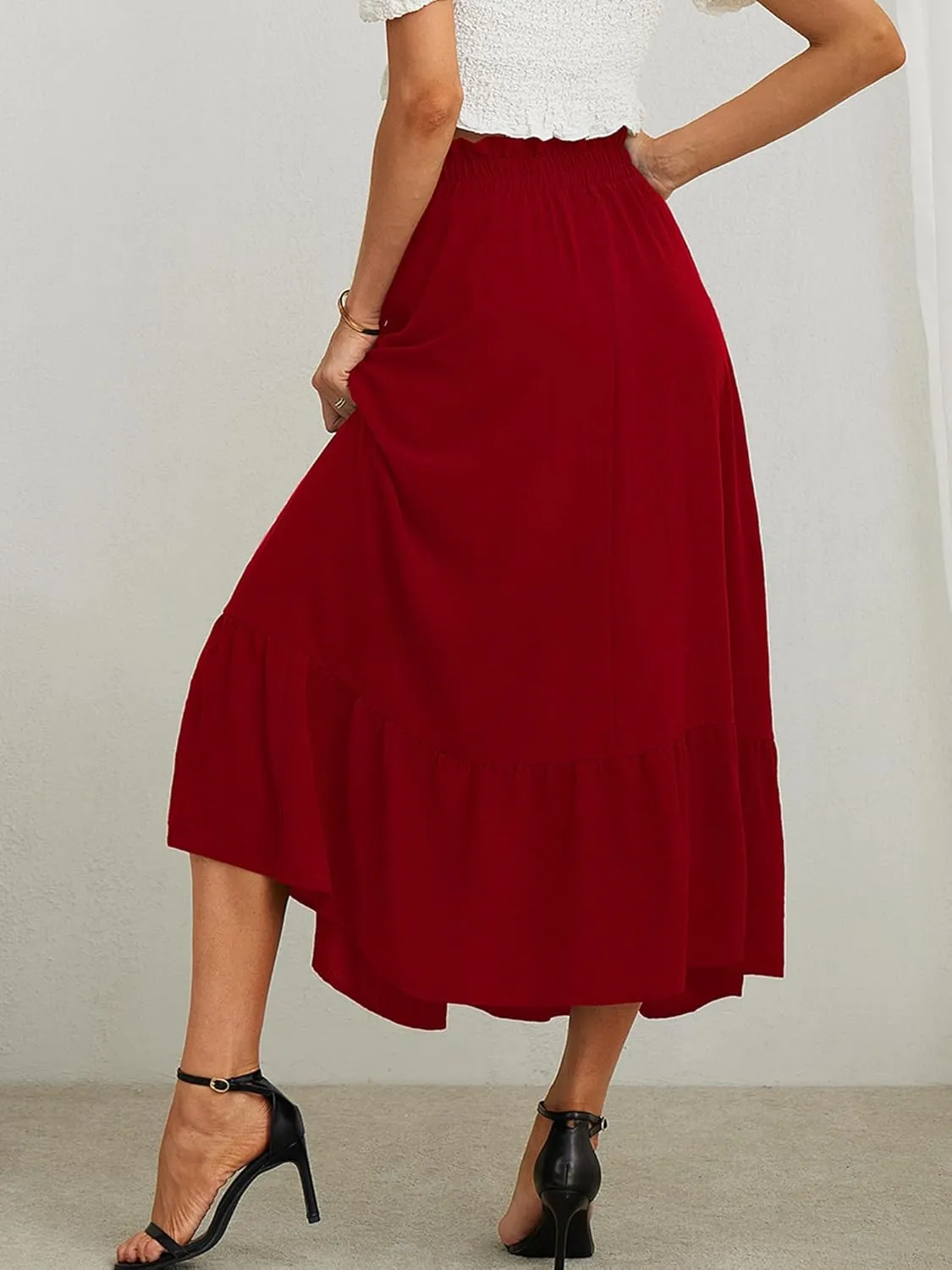KORSIS Women's Maxi Skirt Casual A Line High Waisted Tied Adjustable Flowy Elegant Vocation Beach Long Skirt with Pocket