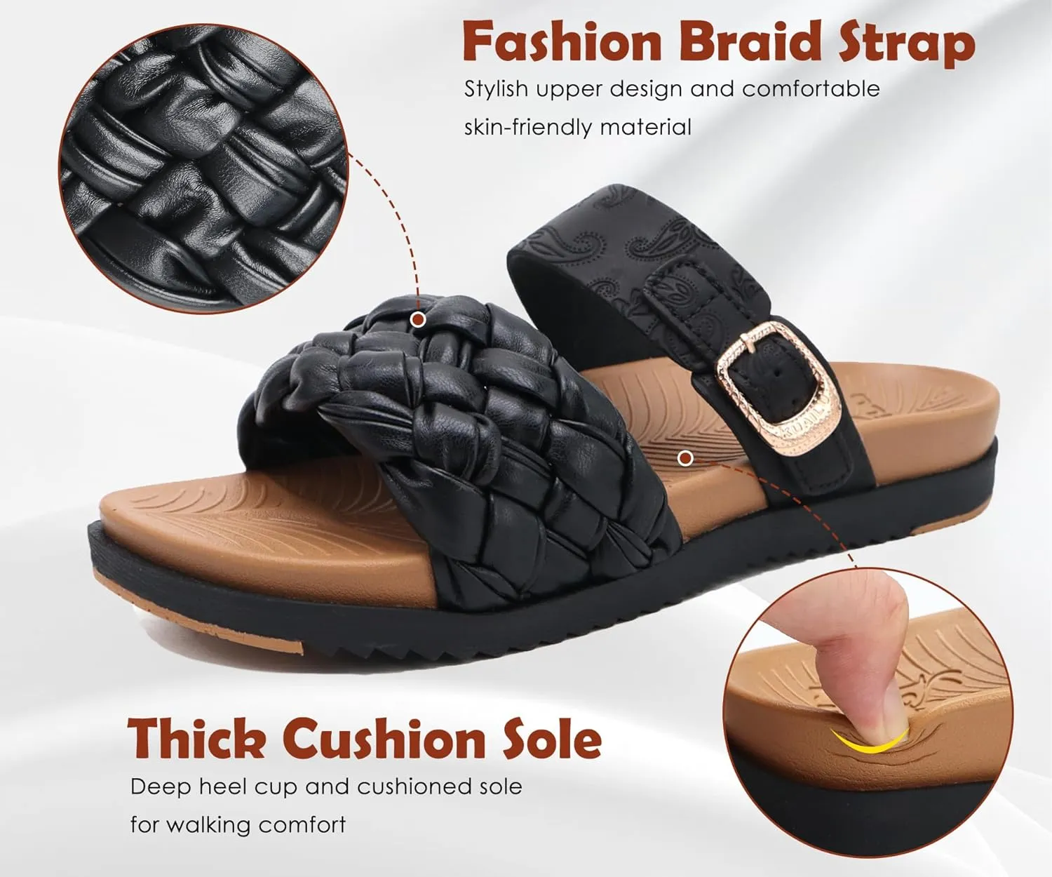 KuaiLu Womens Orthopedic Sandals Comfortable Arch Support Fashion Summer Beach Dressy Sandals With Leather Braided Adjustable Open Toe Cushion Travel Outdoor Plantar Fasciitis Shoes US Size5-11