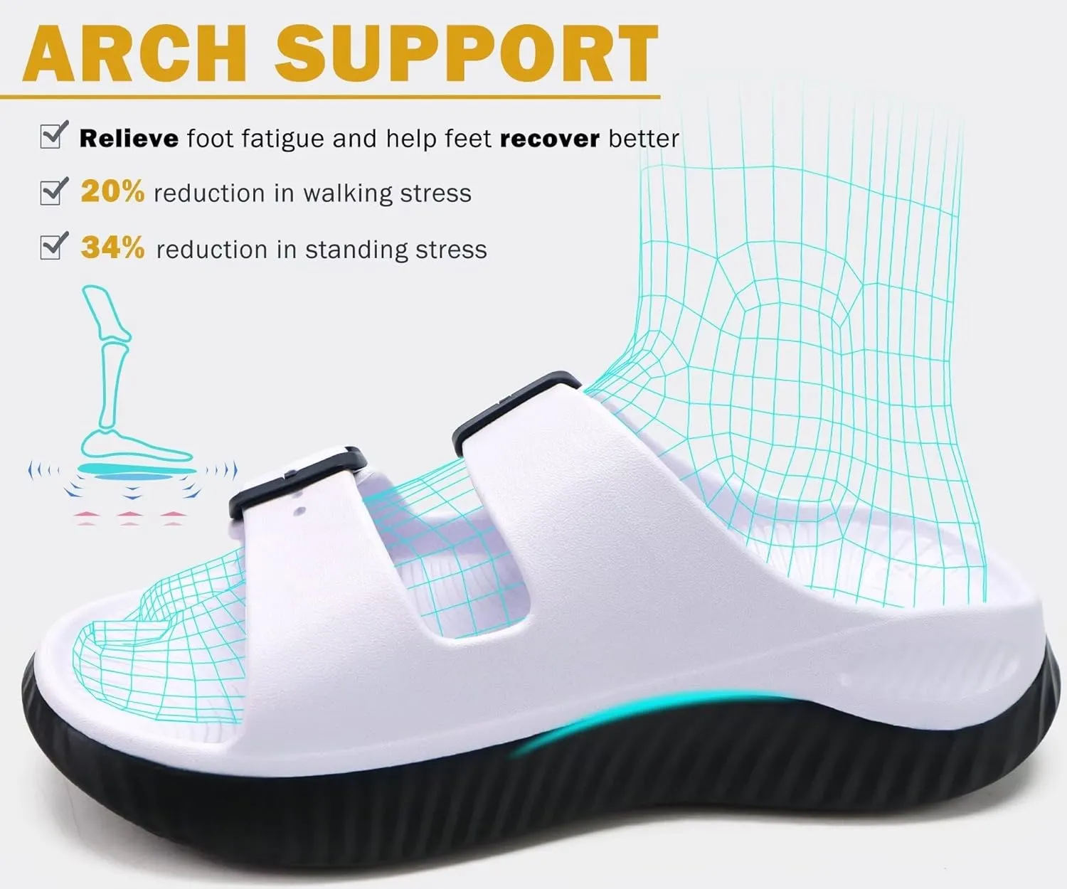 KuaiLu Womens Recovery Sandals With Comfortable Plantar Fasciitis Arch Support Ladies Orthopedic Slides Open Toe Slip On Thick Soft Cushion Slippers Summer Pool Beach Sandles