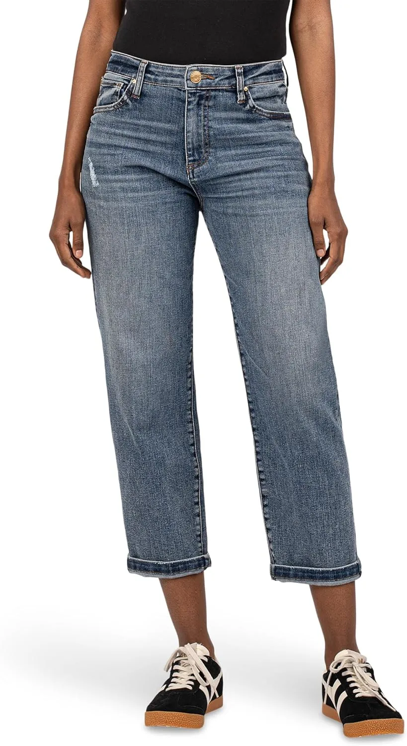 KUT from the Kloth Women's Sienna Baggy Boyfriend Crop Roll-up Reg Hem in Passion