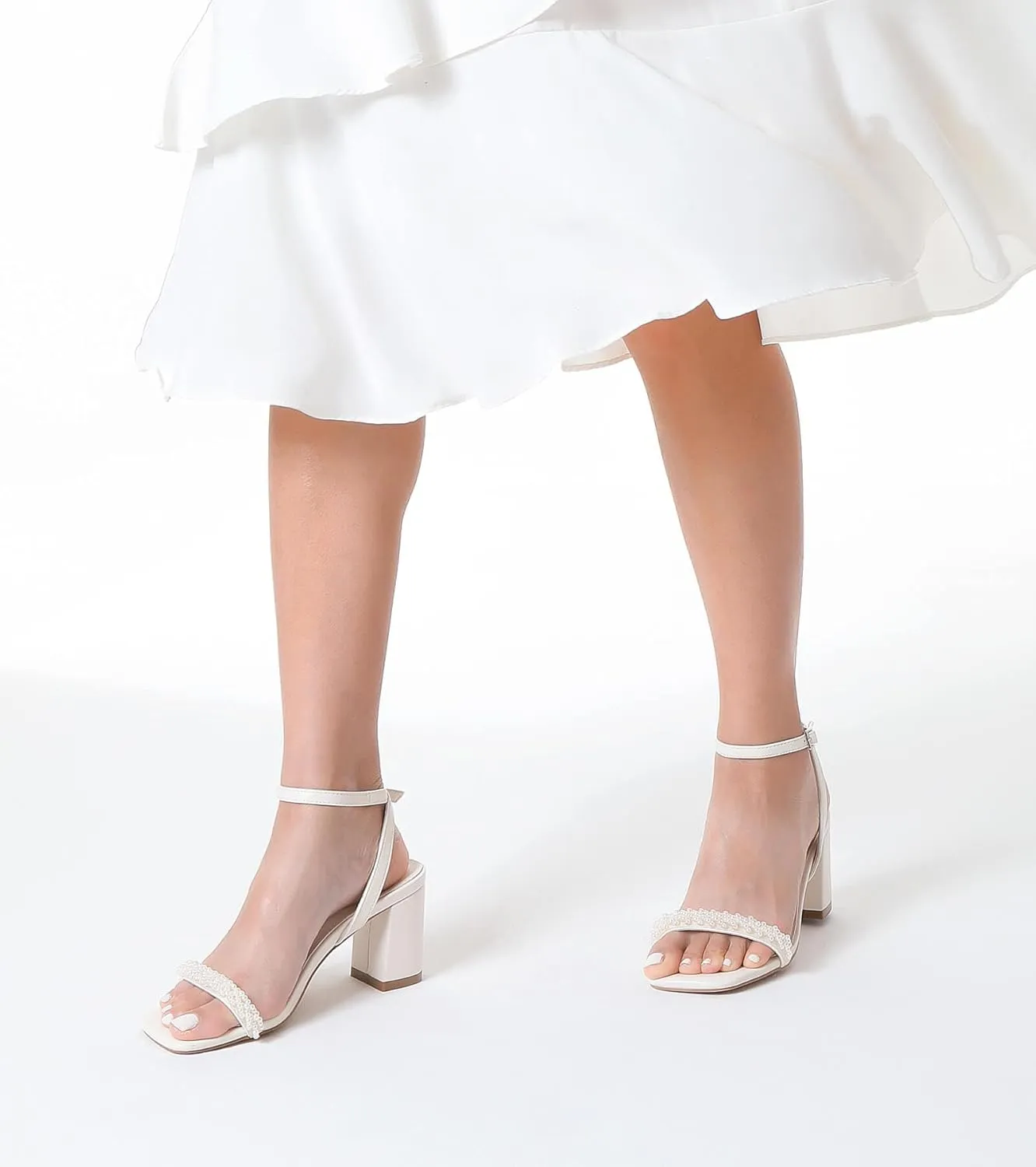 LACUONE Strappy Heels for women Block Chunky Heels Ankle Buckle Square Toe Heeled Sandals
