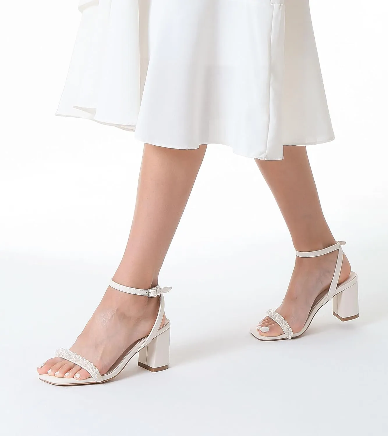 LACUONE Strappy Heels for women Block Chunky Heels Ankle Buckle Square Toe Heeled Sandals