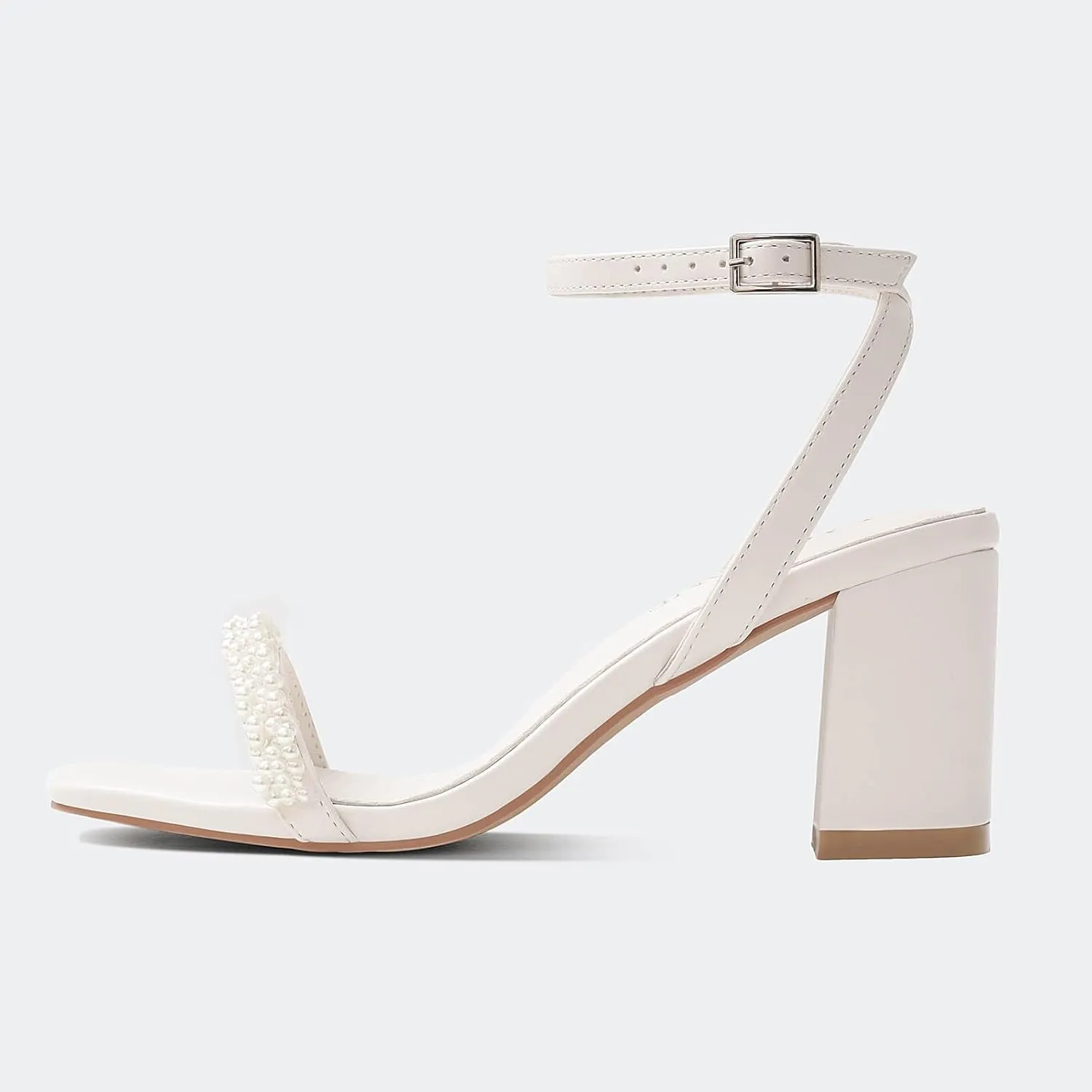 LACUONE Strappy Heels for women Block Chunky Heels Ankle Buckle Square Toe Heeled Sandals