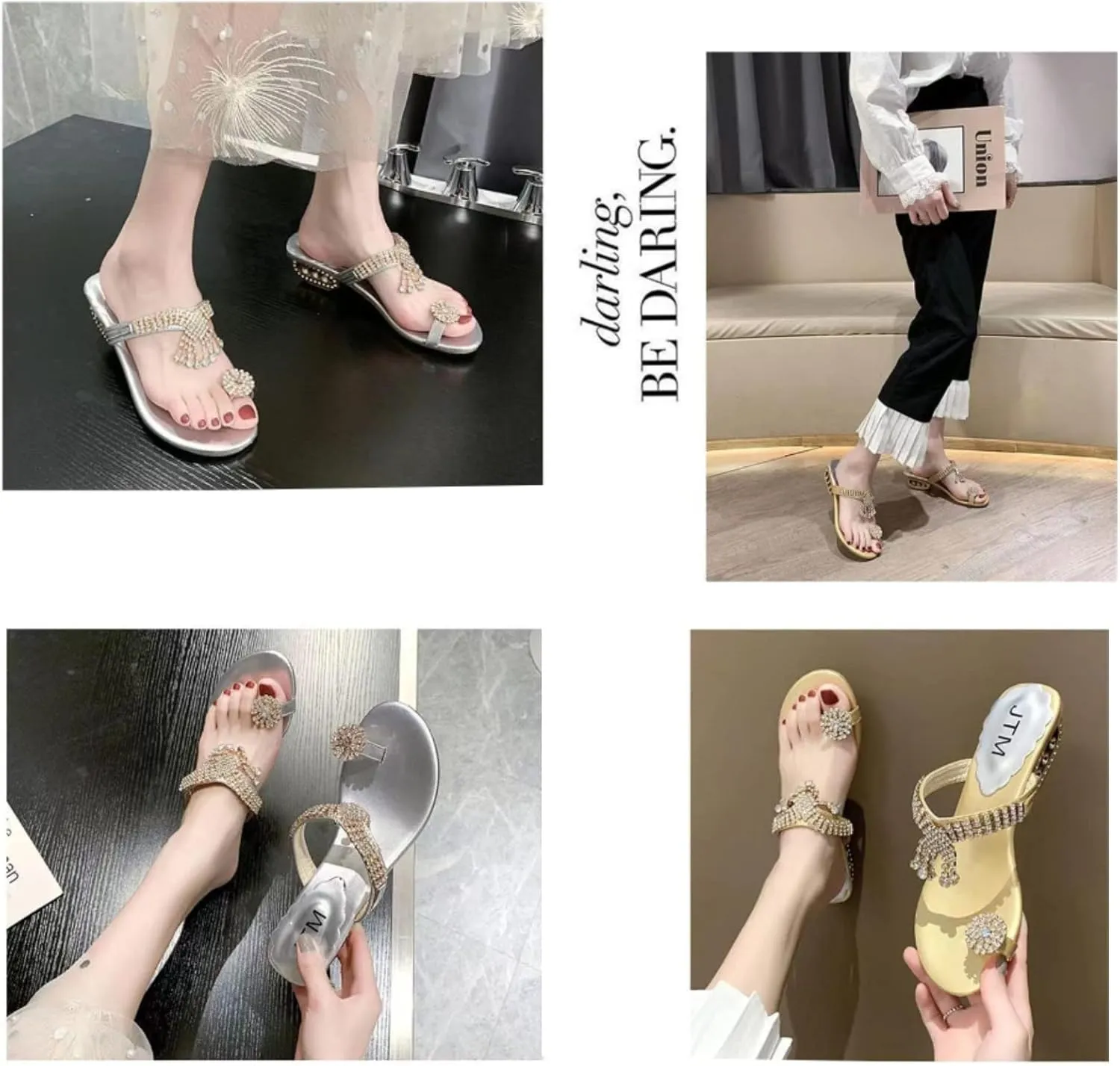 Ladies Diamond Fashion Low Heel Thong Sandals,Summer Sparkling Diamond Block Heel Beach Sandals,Arch Support Sandals.