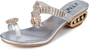 Ladies Diamond Fashion Low Heel Thong Sandals,Summer Sparkling Diamond Block Heel Beach Sandals,Arch Support Sandals.