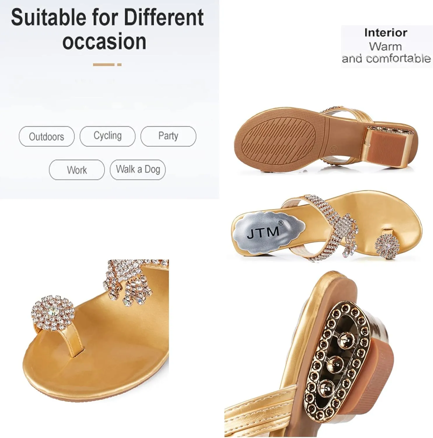 Ladies Diamond Fashion Low Heel Thong Sandals,Summer Sparkling Diamond Block Heel Beach Sandals,Arch Support Sandals.